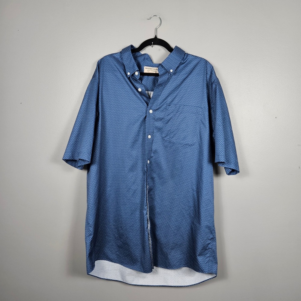 Duluth Trading Mens XL Tall Wrinklefighter Short Sleeve Geometric Shirt Blue